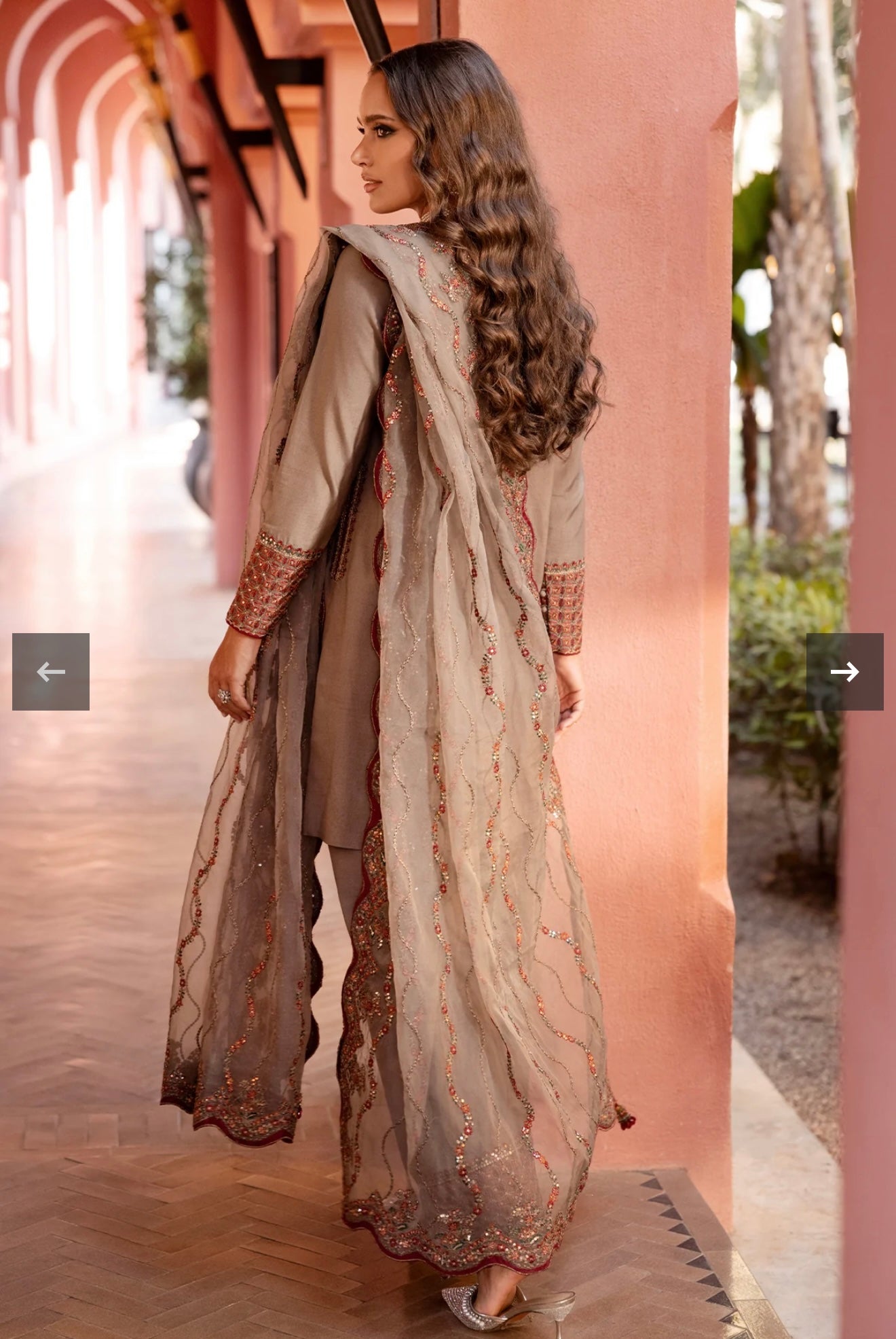 3-PC EMBROIDERED RAW-SILK SUIT CMA-5-130