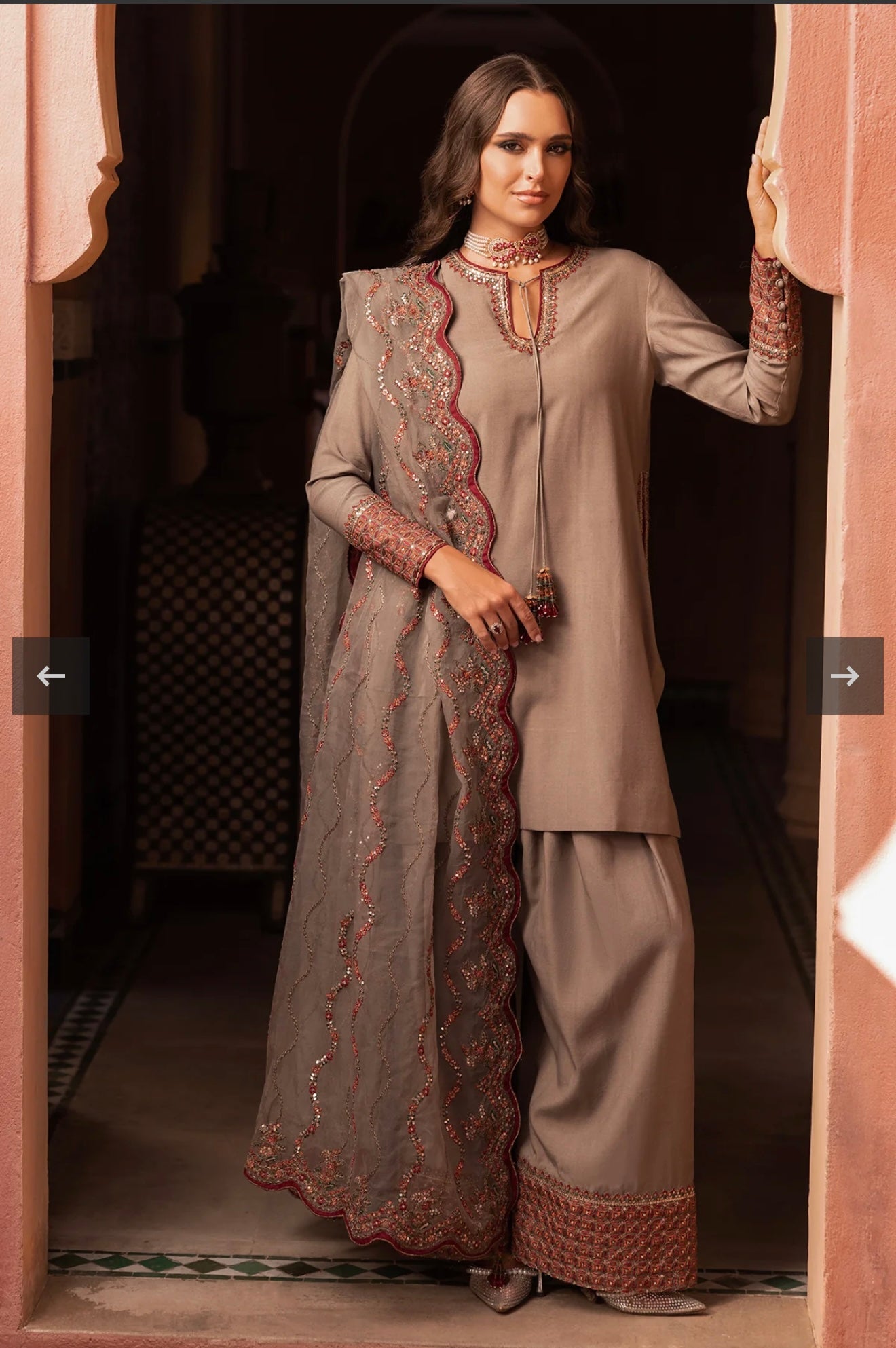 3-PC EMBROIDERED RAW-SILK SUIT CMA-5-130