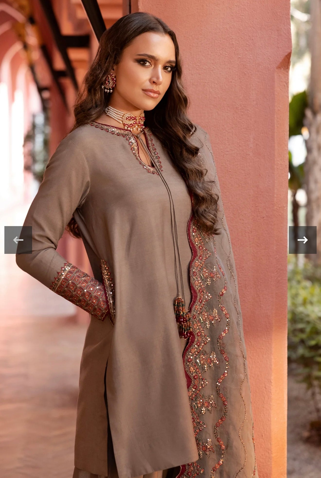 3-PC EMBROIDERED RAW-SILK SUIT CMA-5-130