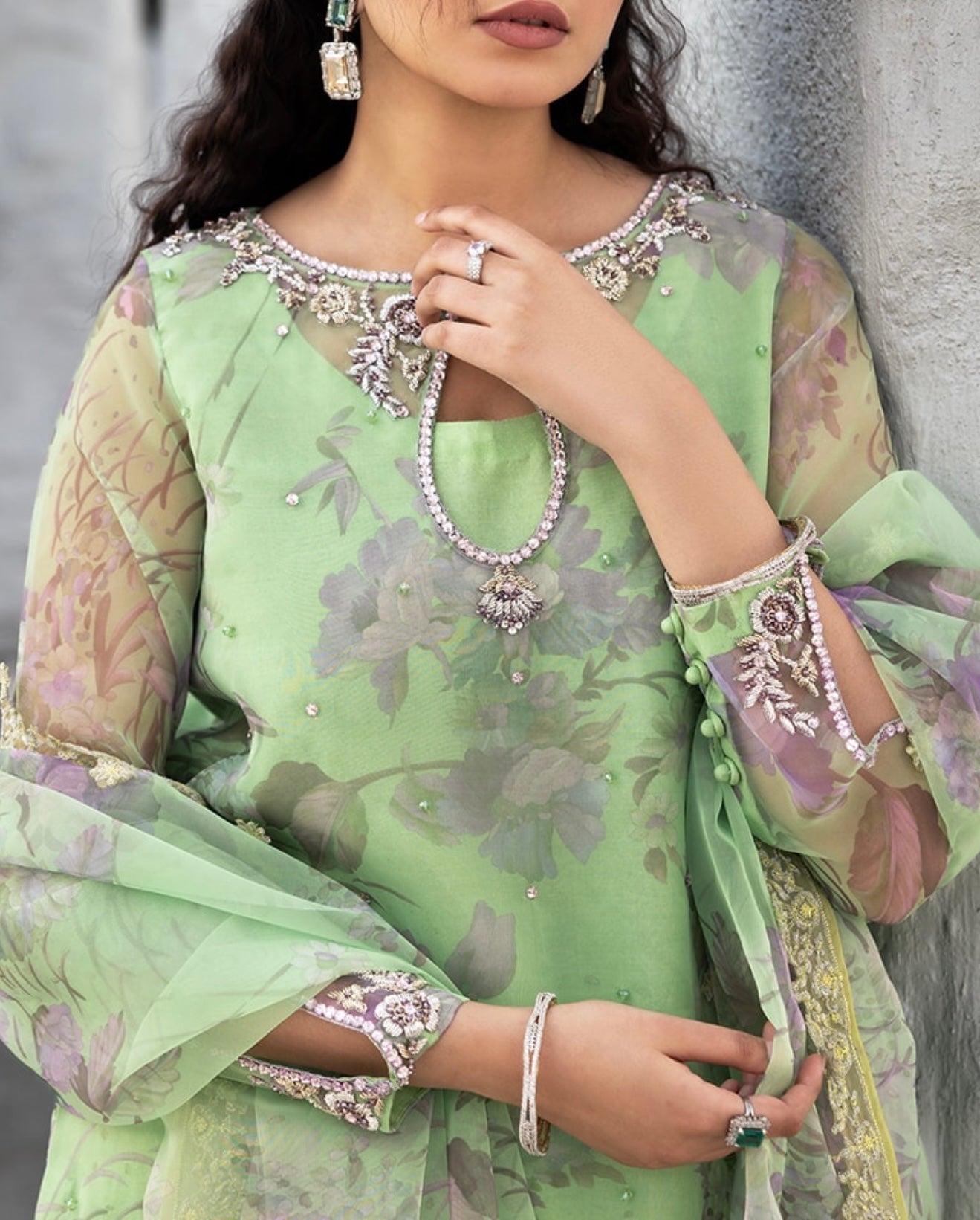 3-PC EMBROIDERED ORGANZA SUIT CMA-5-013